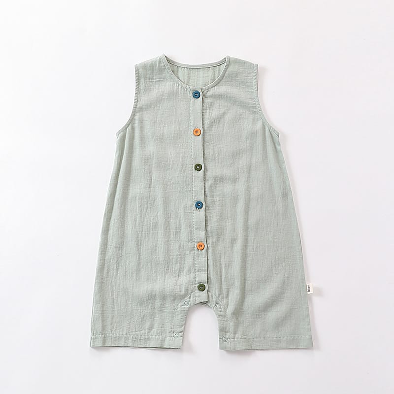 Sleeveless Cotton Button Romper カラフルボタン ノースリーブロンパース【mh0013590】 Gray Green / 66cm Beitaoya ノースリーブロンパース