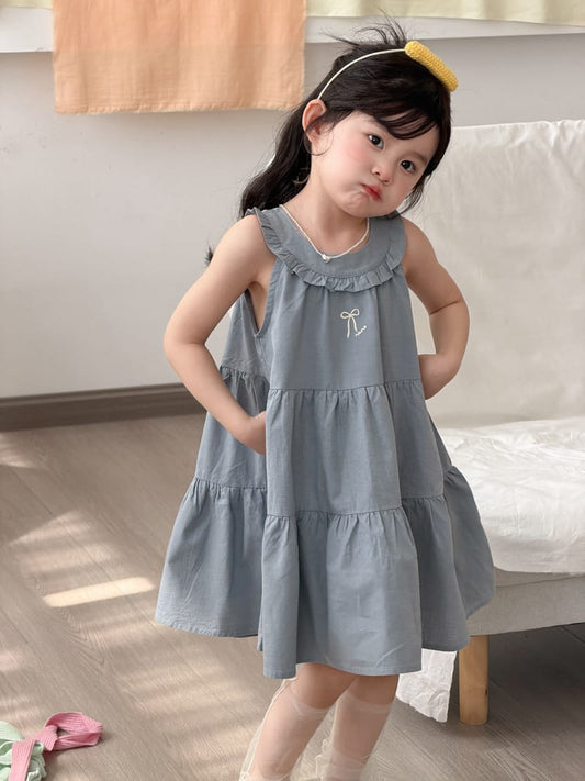 Sleeveless Cotton Ribbon Dress リボン コットン ノースリーブワンピース【mh0012751】 Blue / 90cm MaiTianJi ノースリーブワンピース
