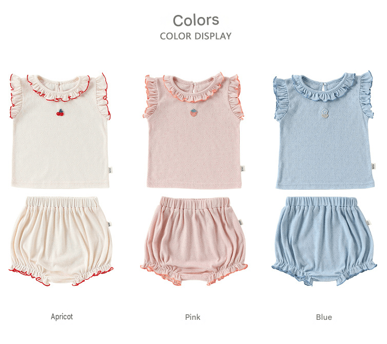 Sleeveless Embroidered Ruffle Top Shorts フルーツ ノースリーブカットソー ブルマパンツ【mh0013497】 Beitaoya ノースリーブセットアップ