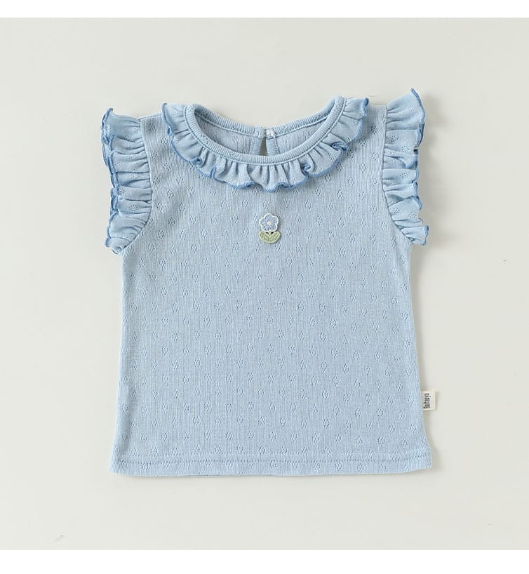 Sleeveless Embroidered Ruffle Top Shorts フルーツ ノースリーブカットソー ブルマパンツ【mh0013497】 Beitaoya ノースリーブセットアップ