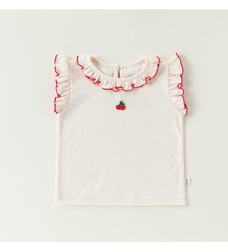 Sleeveless Embroidered Ruffle Top Shorts フルーツ ノースリーブカットソー ブルマパンツ【mh0013497】 Beitaoya ノースリーブセットアップ