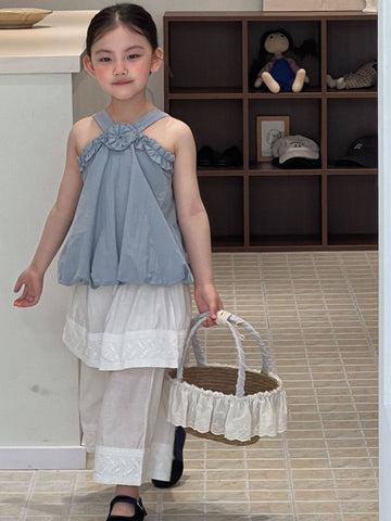 Sleeveless Floral Bud Collar Halter-Neck Camisole Fake Two Pants ホルタートップス レイヤードパンツ【mh0013298】 Mu Zika ノースリーブセットアップ