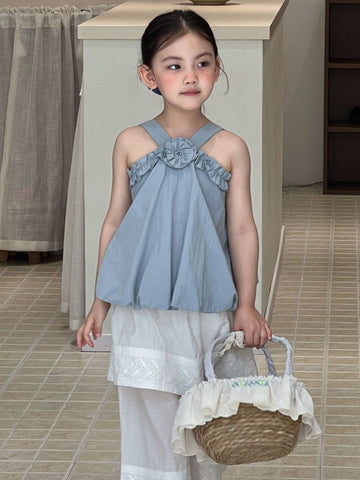 Sleeveless Floral Bud Collar Halter-Neck Camisole Fake Two Pants ホルタートップス レイヤードパンツ【mh0013298】 Mu Zika ノースリーブセットアップ
