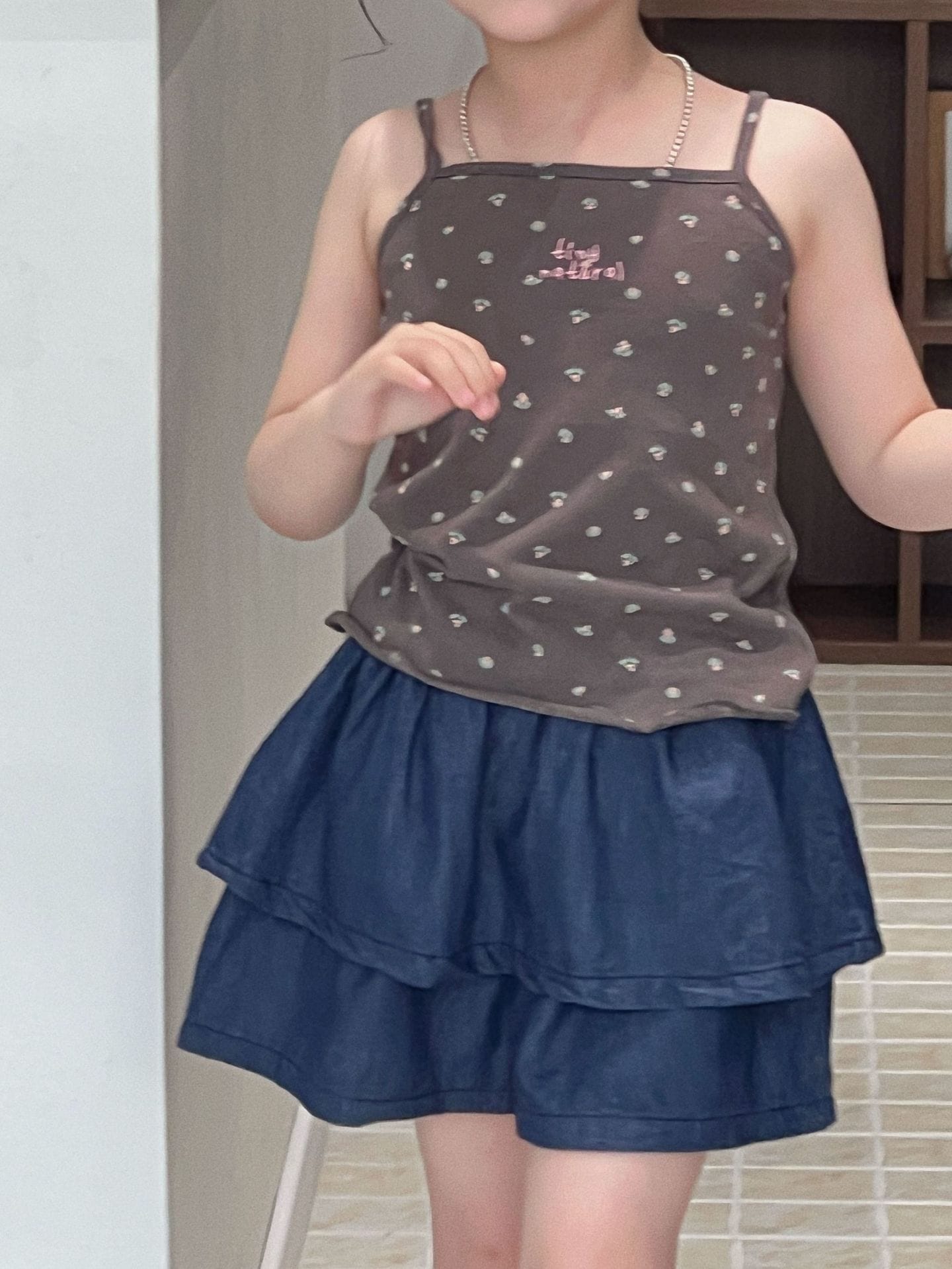 Sleeveless Floral Camisole Vest Tiered Denim Shorts キャミソール ショートパンツ【mh0013293】 Mu Zika ノースリーブセットアップ