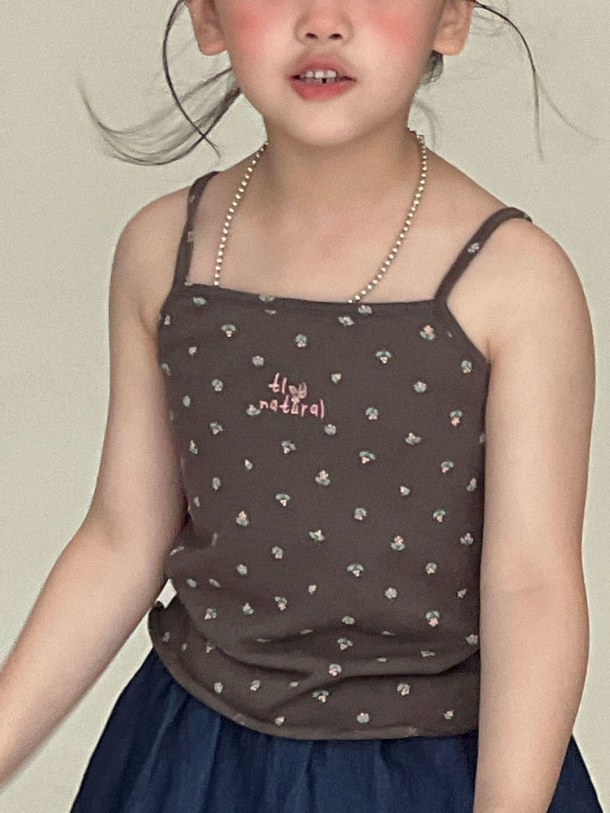 Sleeveless Floral Camisole Vest Tiered Denim Shorts キャミソール ショートパンツ【mh0013293】 Tops / 90cm Mu Zika ノースリーブセットアップ