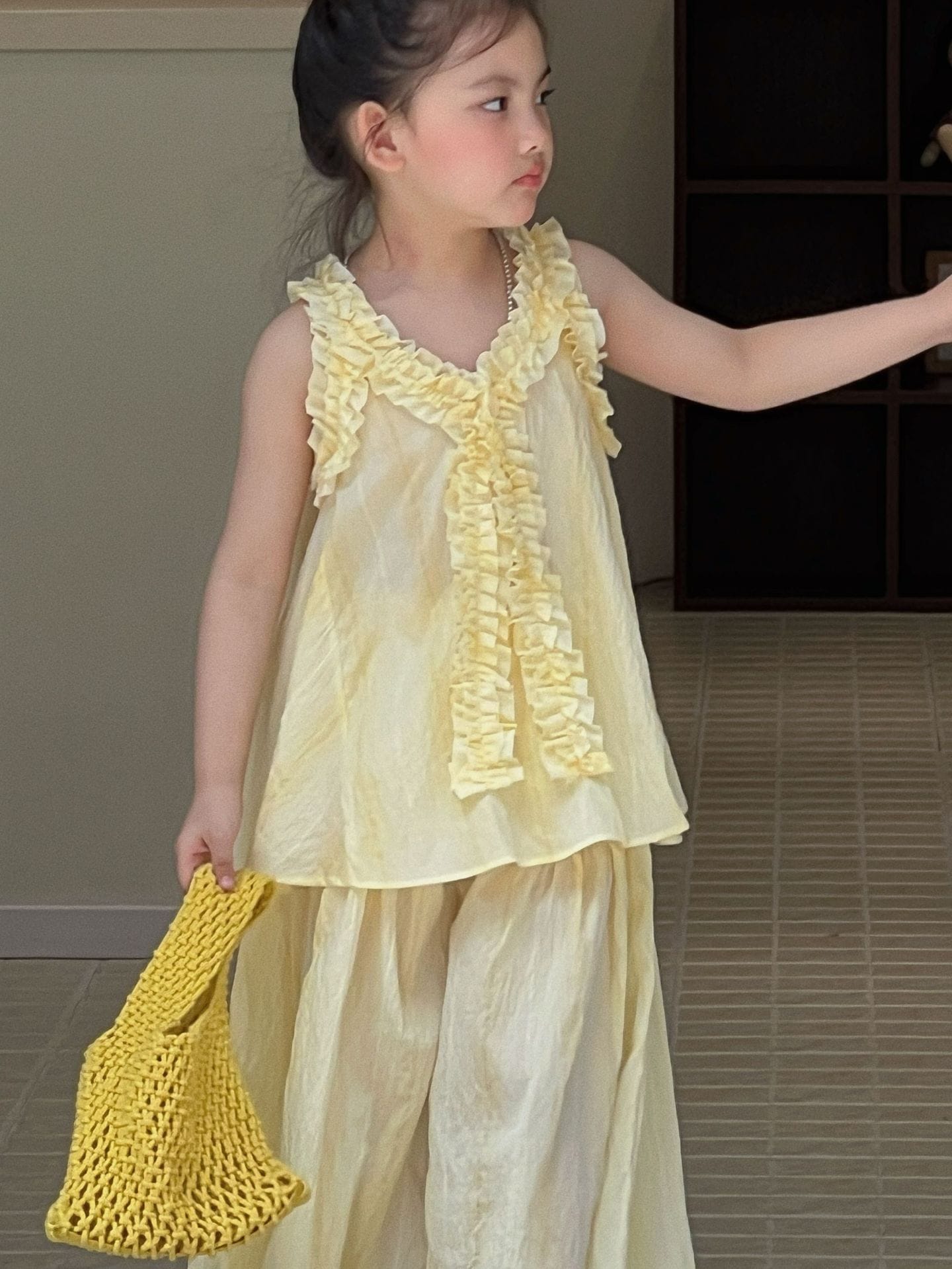 Sleeveless French Top Wide-Leg Pants Set ラッフル ノースリーブトップス ロングパンツ セット【mh0013297】 Mu Zika ノースリーブセットアップ