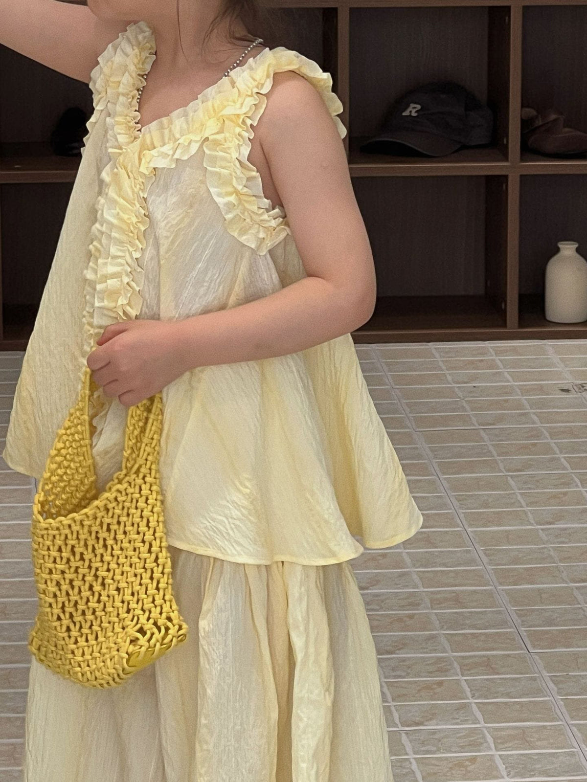 Sleeveless French Top Wide-Leg Pants Set ラッフル ノースリーブトップス ロングパンツ セット【mh0013297】 Yellow / 90cm Mu Zika ノースリーブセットアップ