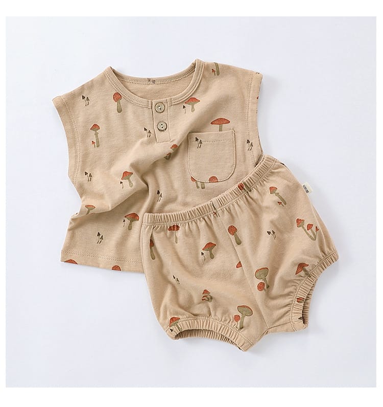 Sleeveless Fruit Pattern Shorts Set フルーツ 半袖Tシャツ ショートパンツ セット【mh0013586】 Beitaoya ノースリーブセットアップ