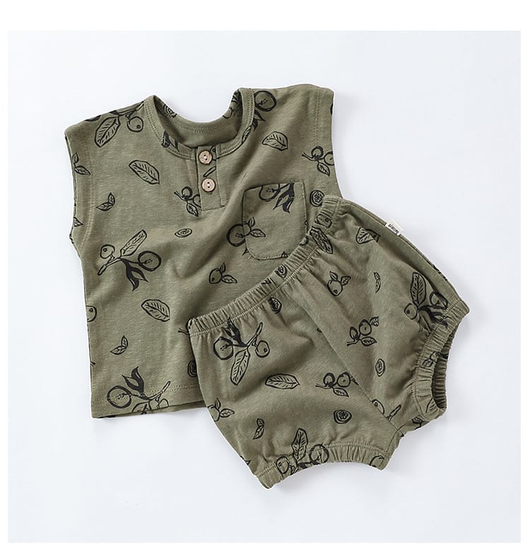 Sleeveless Fruit Pattern Shorts Set フルーツ 半袖Tシャツ ショートパンツ セット【mh0013586】 Beitaoya ノースリーブセットアップ