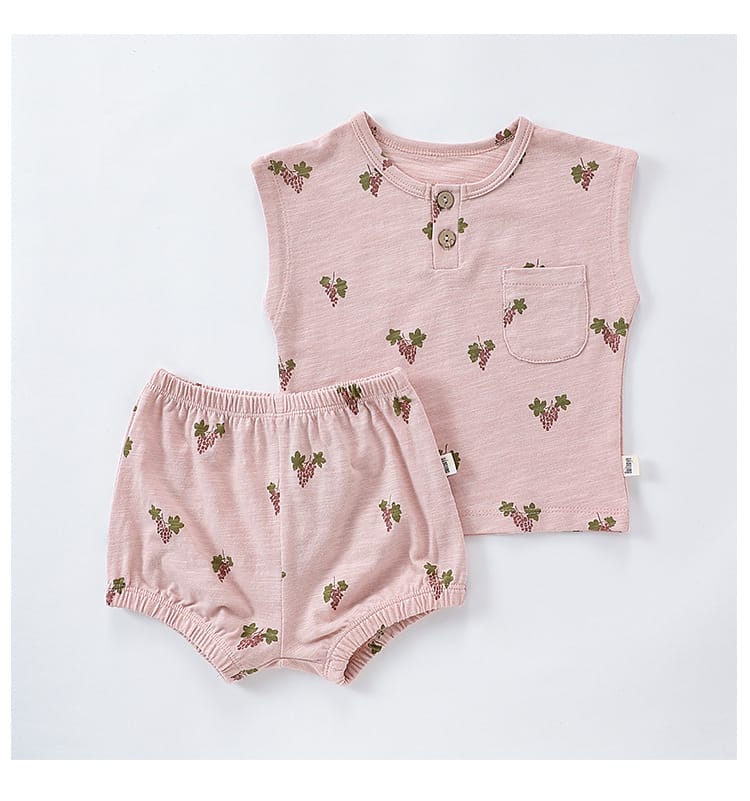 Sleeveless Fruit Pattern Shorts Set フルーツ 半袖Tシャツ ショートパンツ セット【mh0013586】 Beitaoya ノースリーブセットアップ