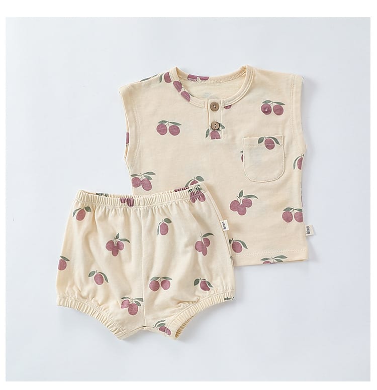 Sleeveless Fruit Pattern Shorts Set フルーツ 半袖Tシャツ ショートパンツ セット【mh0013586】 Beitaoya ノースリーブセットアップ