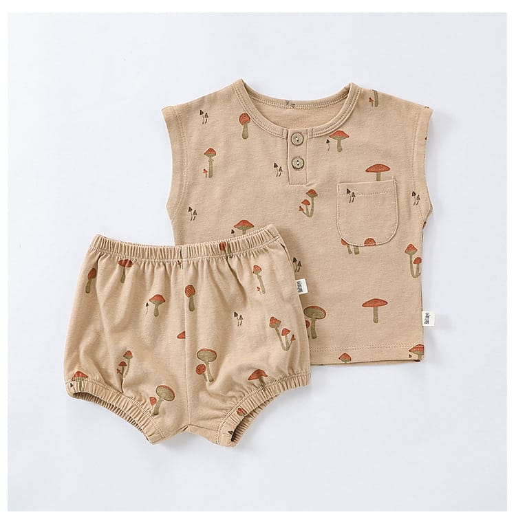 Sleeveless Fruit Pattern Shorts Set フルーツ 半袖Tシャツ ショートパンツ セット【mh0013586】 Beitaoya ノースリーブセットアップ