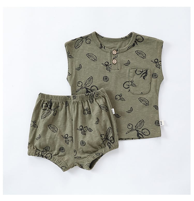 Sleeveless Fruit Pattern Shorts Set フルーツ 半袖Tシャツ ショートパンツ セット【mh0013586】 Beitaoya ノースリーブセットアップ