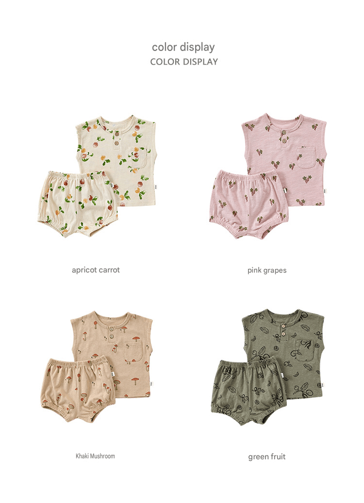 Sleeveless Fruit Pattern Shorts Set フルーツ 半袖Tシャツ ショートパンツ セット【mh0013586】 Beitaoya ノースリーブセットアップ