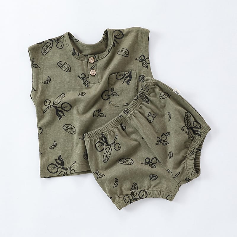 Sleeveless Fruit Pattern Shorts Set フルーツ 半袖Tシャツ ショートパンツ セット【mh0013586】 Green / 73cm Beitaoya ノースリーブセットアップ