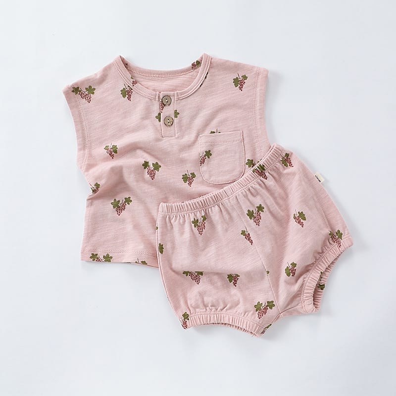Sleeveless Fruit Pattern Shorts Set フルーツ 半袖Tシャツ ショートパンツ セット【mh0013586】 Pink / 73cm Beitaoya ノースリーブセットアップ