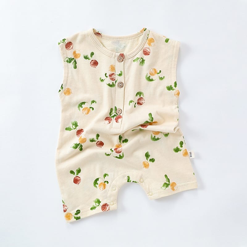 Sleeveless Fruit Plant Print Romper ベジタブル柄 ノースリーブロンパース【mh0013595】 Apricot / 66cm Beitaoya ノースリーブロンパース