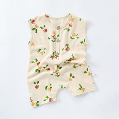 Sleeveless Fruit Plant Print Romper ベジタブル柄 ノースリーブロンパース【mh0013595】 Apricot / 66cm Beitaoya ノースリーブロンパース