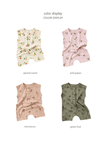 Sleeveless Fruit Plant Print Romper ベジタブル柄 ノースリーブロンパース【mh0013595】 Beitaoya ノースリーブロンパース