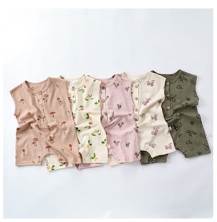 Sleeveless Fruit Plant Print Romper ベジタブル柄 ノースリーブロンパース【mh0013595】 Beitaoya ノースリーブロンパース