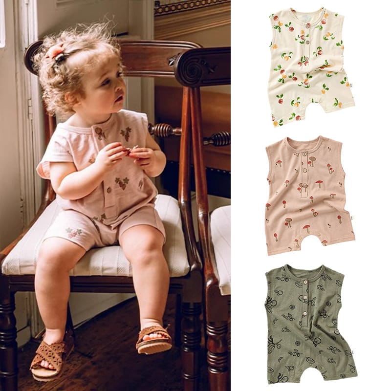 Sleeveless Fruit Plant Print Romper ベジタブル柄 ノースリーブロンパース【mh0013595】 Beitaoya ノースリーブロンパース