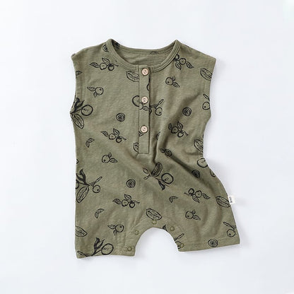 Sleeveless Fruit Plant Print Romper ベジタブル柄 ノースリーブロンパース【mh0013595】 Green / 66cm Beitaoya ノースリーブロンパース
