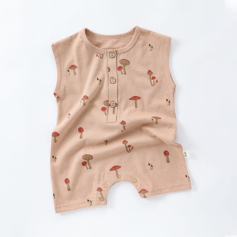 Sleeveless Fruit Plant Print Romper ベジタブル柄 ノースリーブロンパース【mh0013595】 Khaki / 66cm Beitaoya ノースリーブロンパース