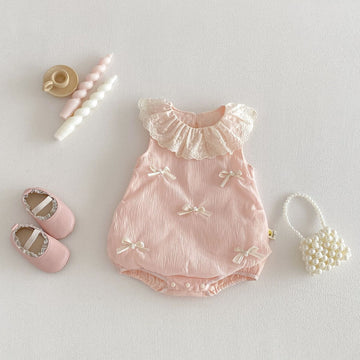 Sleeveless Lace Collar Bow Romper リボン レース ノースリーブロンパース【mh0013435】 Pink / 66cm angou ノースリーブロンパース