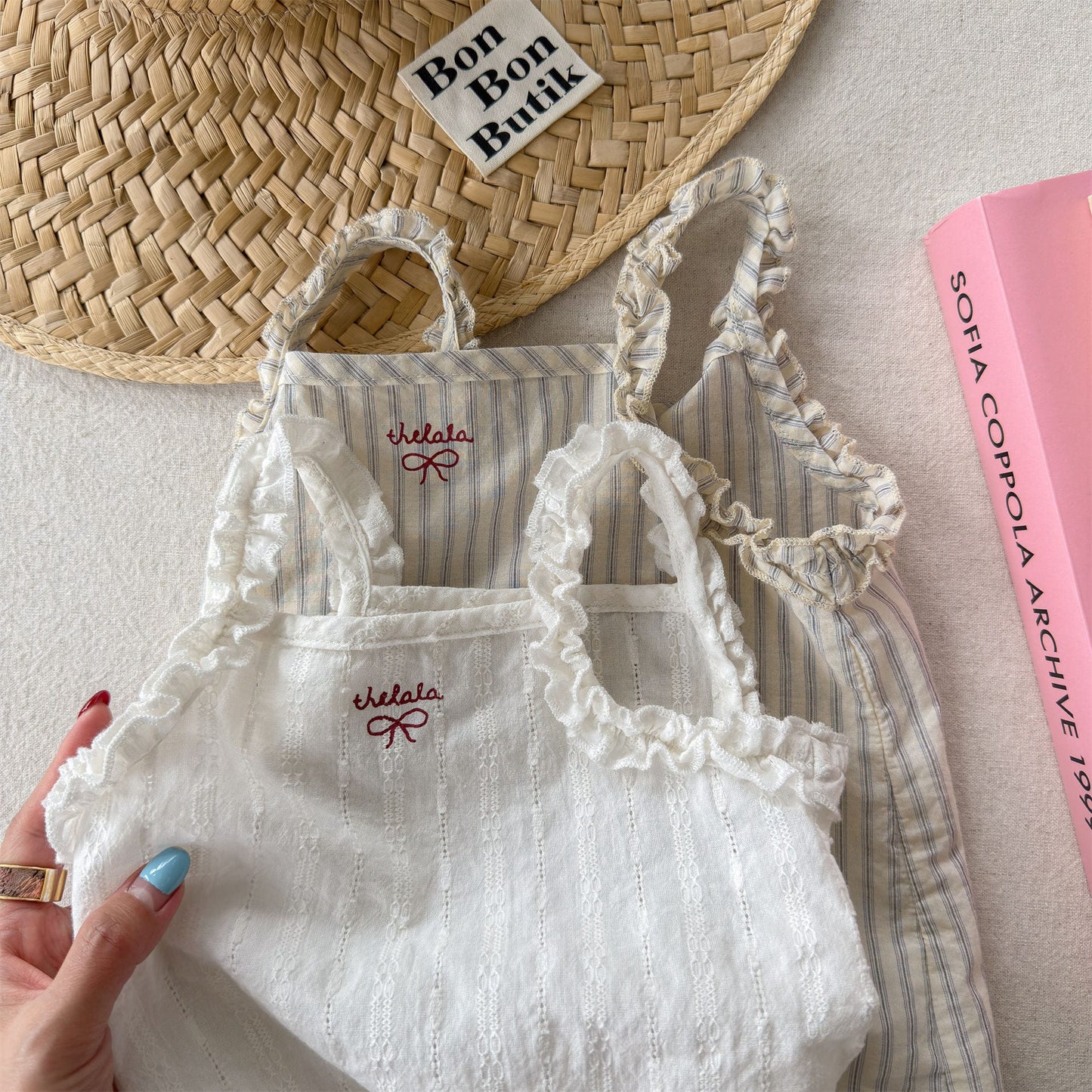 Sleeveless Lace Ruffle Camisole ストライプ キャミソール【mh0013453】 ADbaby タンクトップ・キャミソール・ノースリーブトップス