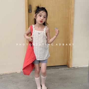 Sleeveless Lace Ruffle Camisole ストライプ キャミソール【mh0013453】 ADbaby タンクトップ・キャミソール・ノースリーブトップス