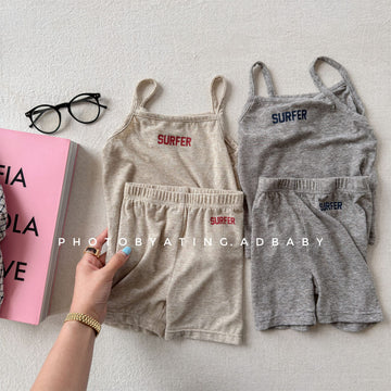 Sleeveless Logo Cami Shorts Set カレッジロゴ キャミソール ショートパンツ セット【mh0013448】 ADbaby ノースリーブセットアップ