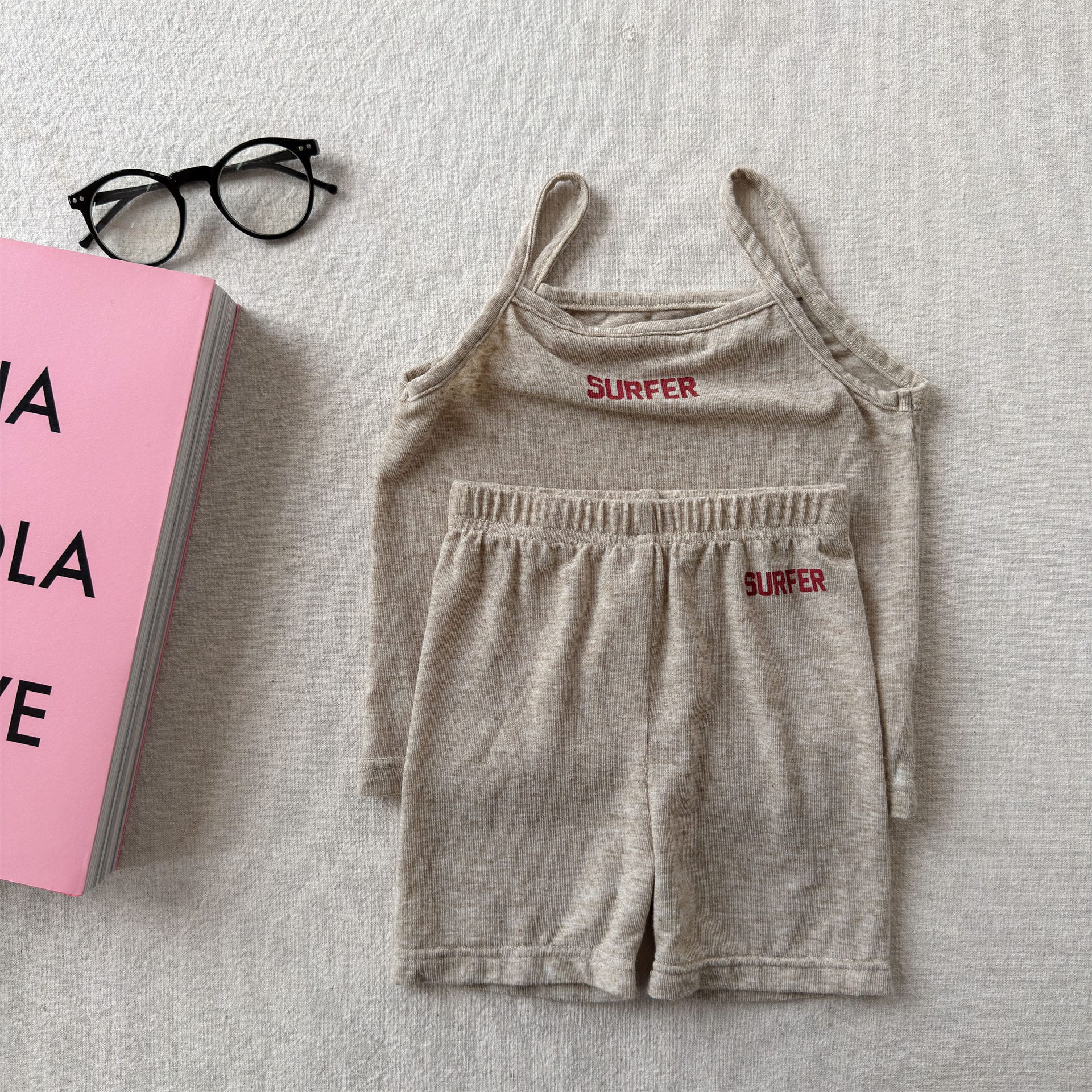 Sleeveless Logo Cami Shorts Set カレッジロゴ キャミソール ショートパンツ セット【mh0013448】 Apricot / 80cm ADbaby ノースリーブセットアップ
