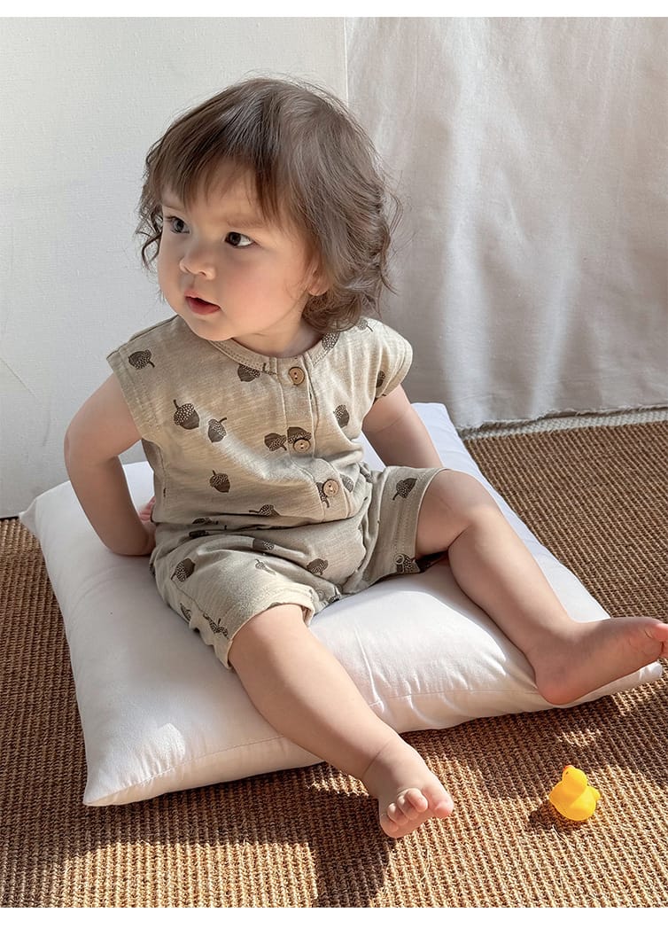 Sleeveless Nature Print Cotton Romper フルーツ ノースリーブロンパース【mh0013601】 Beitaoya ノースリーブロンパース