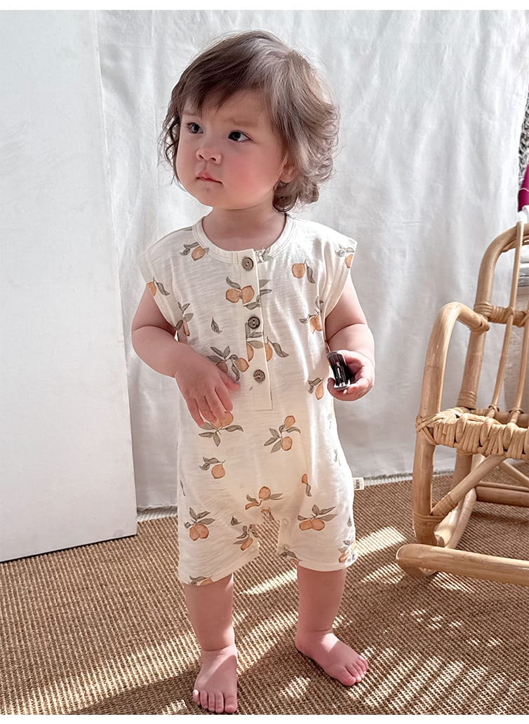 Sleeveless Nature Print Cotton Romper フルーツ ノースリーブロンパース【mh0013601】 Beitaoya ノースリーブロンパース
