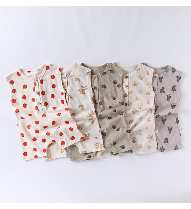 Sleeveless Nature Print Cotton Romper フルーツ ノースリーブロンパース【mh0013601】 Beitaoya ノースリーブロンパース