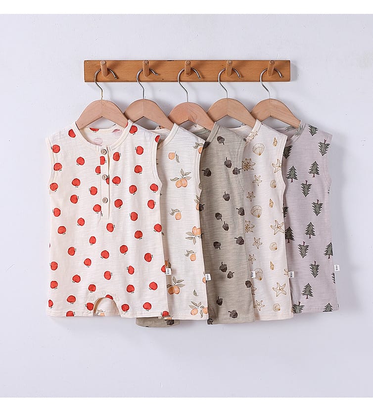 Sleeveless Nature Print Cotton Romper フルーツ ノースリーブロンパース【mh0013601】 Beitaoya ノースリーブロンパース