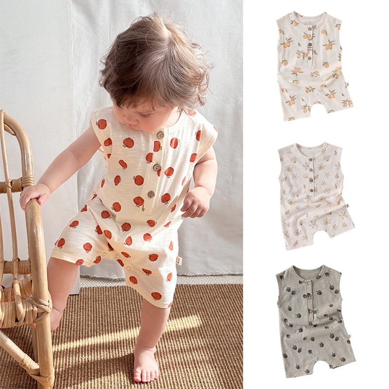 Sleeveless Nature Print Cotton Romper フルーツ ノースリーブロンパース【mh0013601】 Beitaoya ノースリーブロンパース