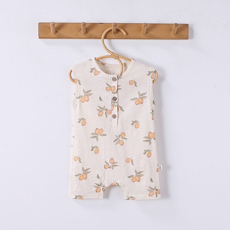 Sleeveless Nature Print Cotton Romper フルーツ ノースリーブロンパース【mh0013601】 Pear / 66cm Beitaoya ノースリーブロンパース