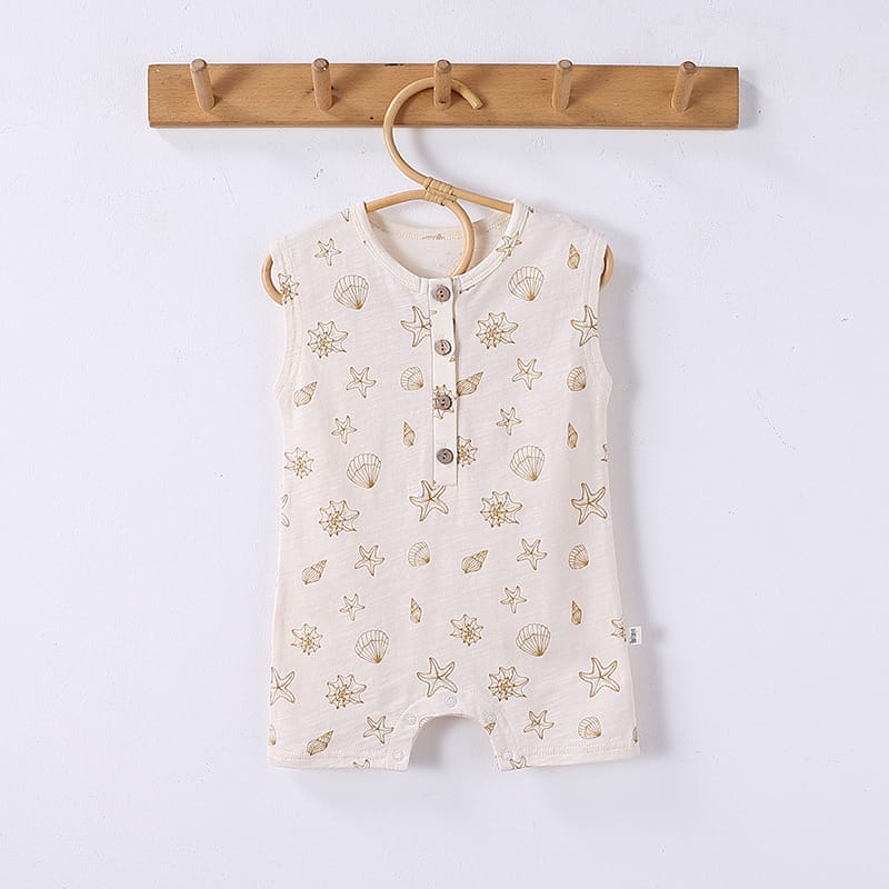 Sleeveless Nature Print Cotton Romper フルーツ ノースリーブロンパース【mh0013601】 Shells / 66cm Beitaoya ノースリーブロンパース