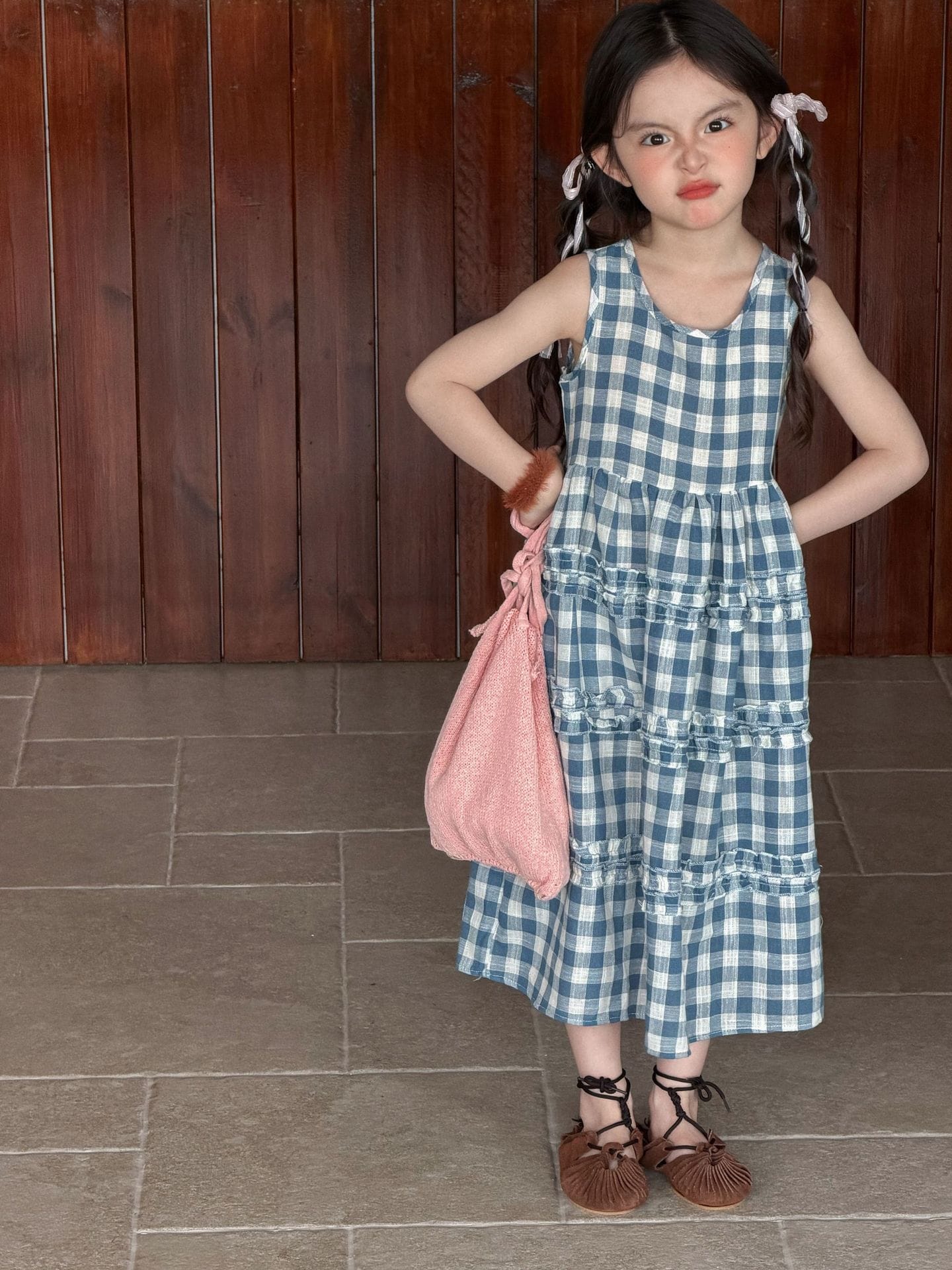Sleeveless Plaid Cake Vest Dress チェック ノースリーブワンピース【mh0013289】 Blue / 90cm Mu Zika ノースリーブワンピース