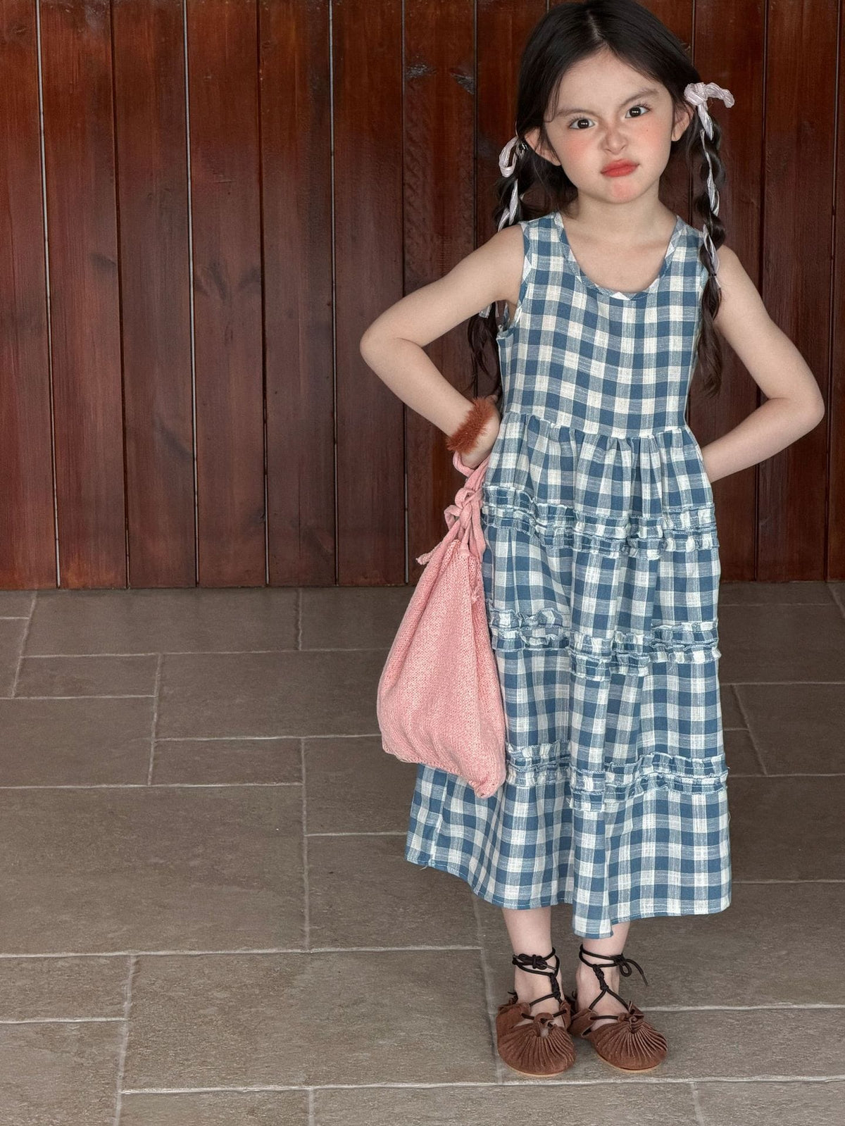 Sleeveless Plaid Cake Vest Dress チェック ノースリーブワンピース【mh0013289】 Blue / 90cm Mu Zika ノースリーブワンピース