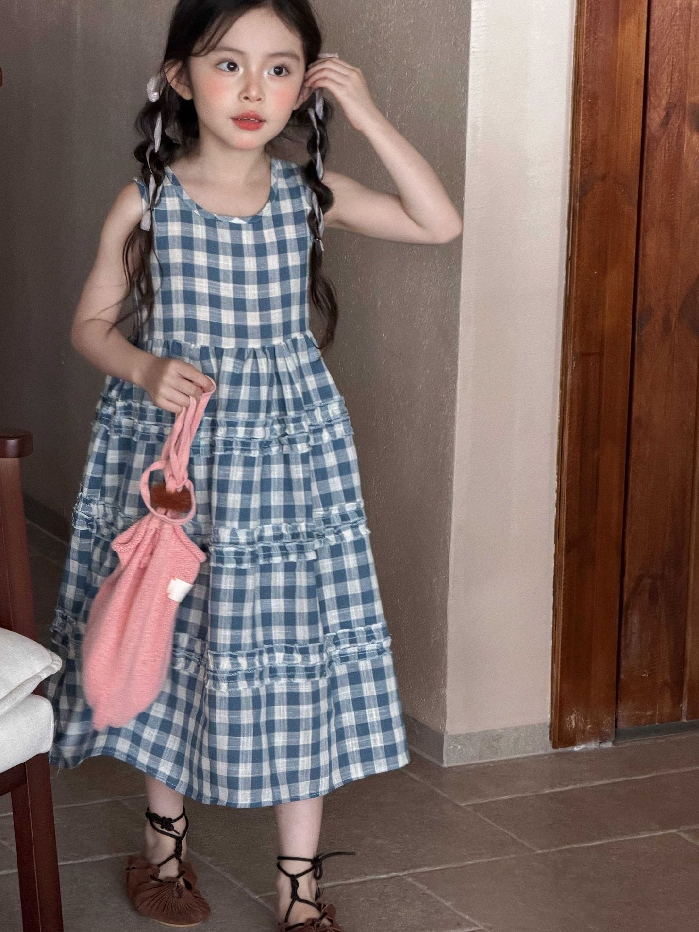 Sleeveless Plaid Cake Vest Dress チェック ノースリーブワンピース【mh0013289】 Mu Zika ノースリーブワンピース