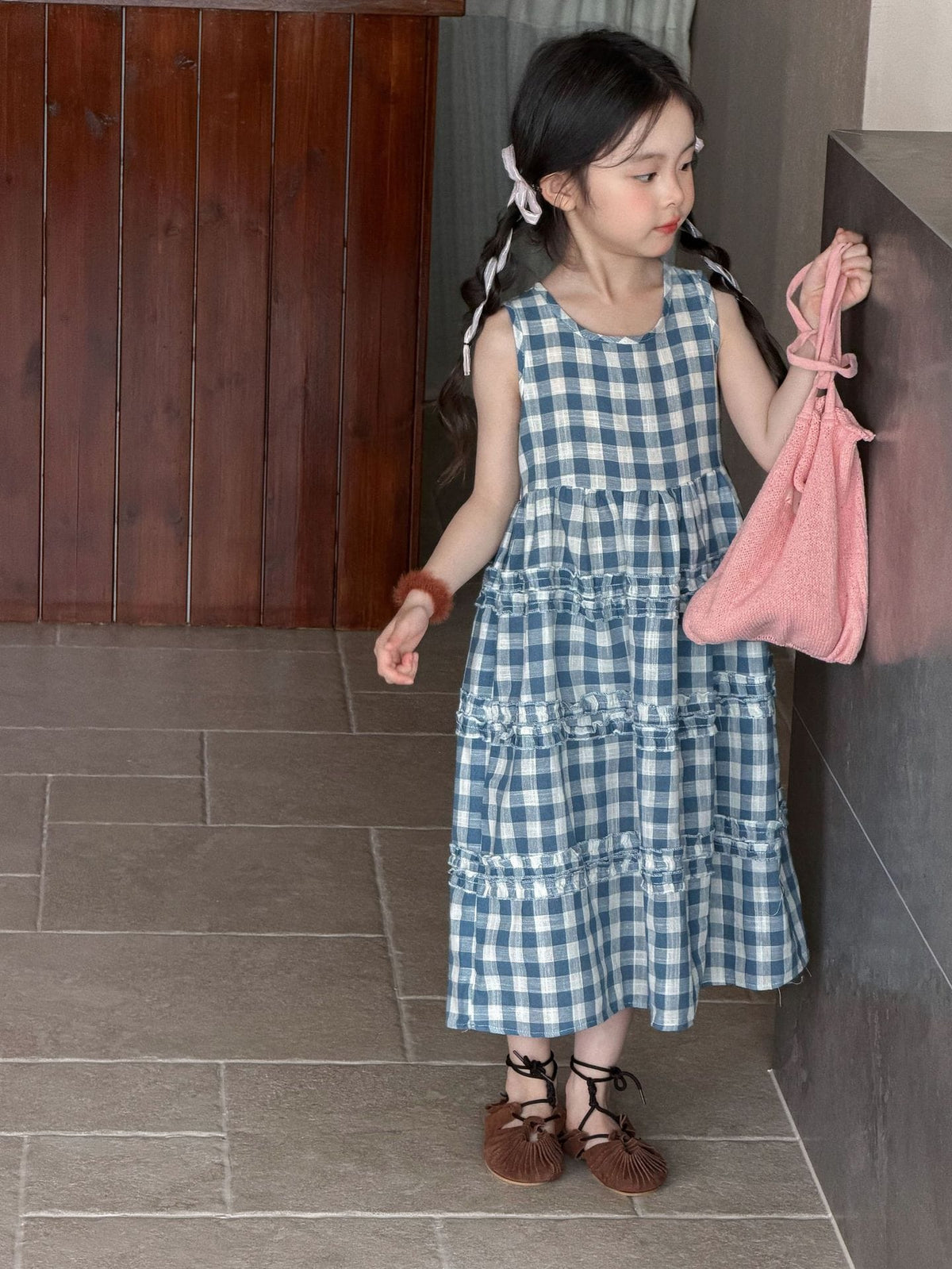 Sleeveless Plaid Cake Vest Dress チェック ノースリーブワンピース【mh0013289】 Mu Zika ノースリーブワンピース