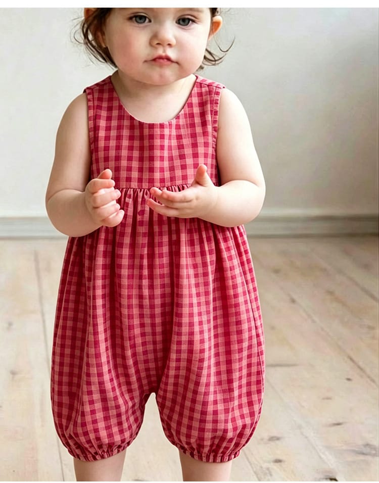 Sleeveless Plaid Gathering Romper チェック ノースリーブロンパース【mh0013495】 Beitaoya ノースリーブロンパース