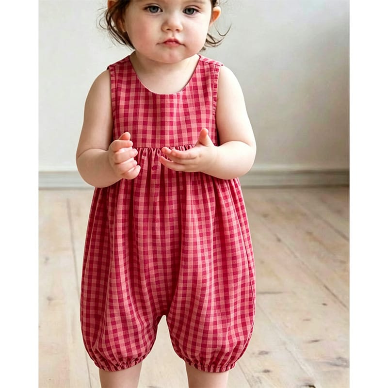 Sleeveless Plaid Gathering Romper チェック ノースリーブロンパース【mh0013495】 Beitaoya ノースリーブロンパース
