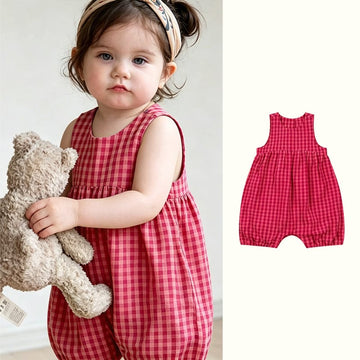 Sleeveless Plaid Gathering Romper チェック ノースリーブロンパース【mh0013495】 Beitaoya ノースリーブロンパース