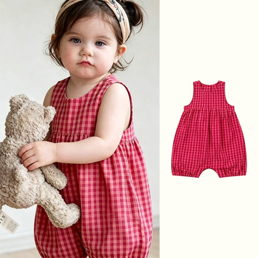 Sleeveless Plaid Gathering Romper チェック ノースリーブロンパース【mh0013495】 Beitaoya ノースリーブロンパース
