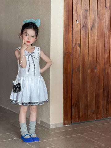 Sleeveless Plaid Patchwork Princess Dress チェック ノースリーブワンピース【mh0013291】 White / 90cm Mu Zika ノースリーブワンピース