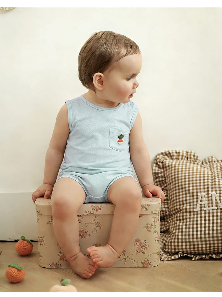 Sleeveless Pocket Modal Romper ワンポイント フルーツ ノースリーブロンパース【mh0012779】 Beitaoya ノースリーブロンパース