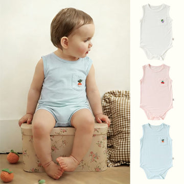 Sleeveless Pocket Modal Romper ワンポイント フルーツ ノースリーブロンパース【mh0012779】 Beitaoya ノースリーブロンパース